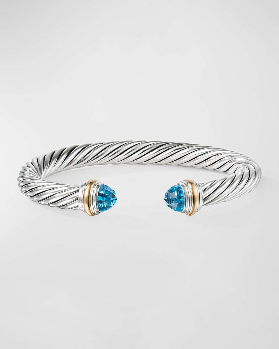 Cable Bracelet with Gemstone and 14K Gold in Silver, 7mm