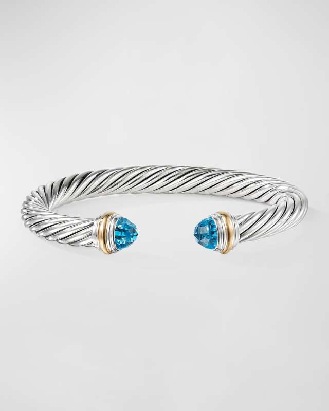 Cable Bracelet with Gemstone and 14K Gold in Silver, 7mm