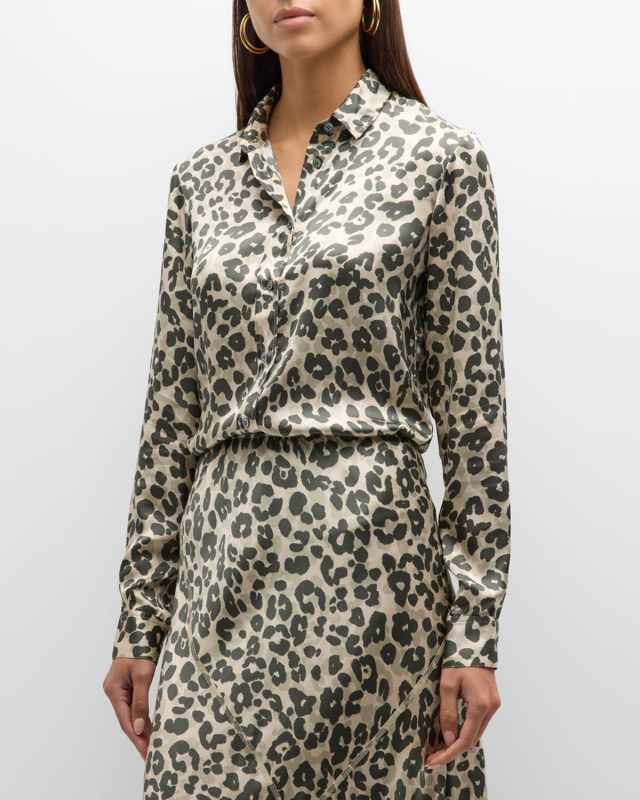 Leopard-Print Silk Charmeuse Slim-Fit Shirt