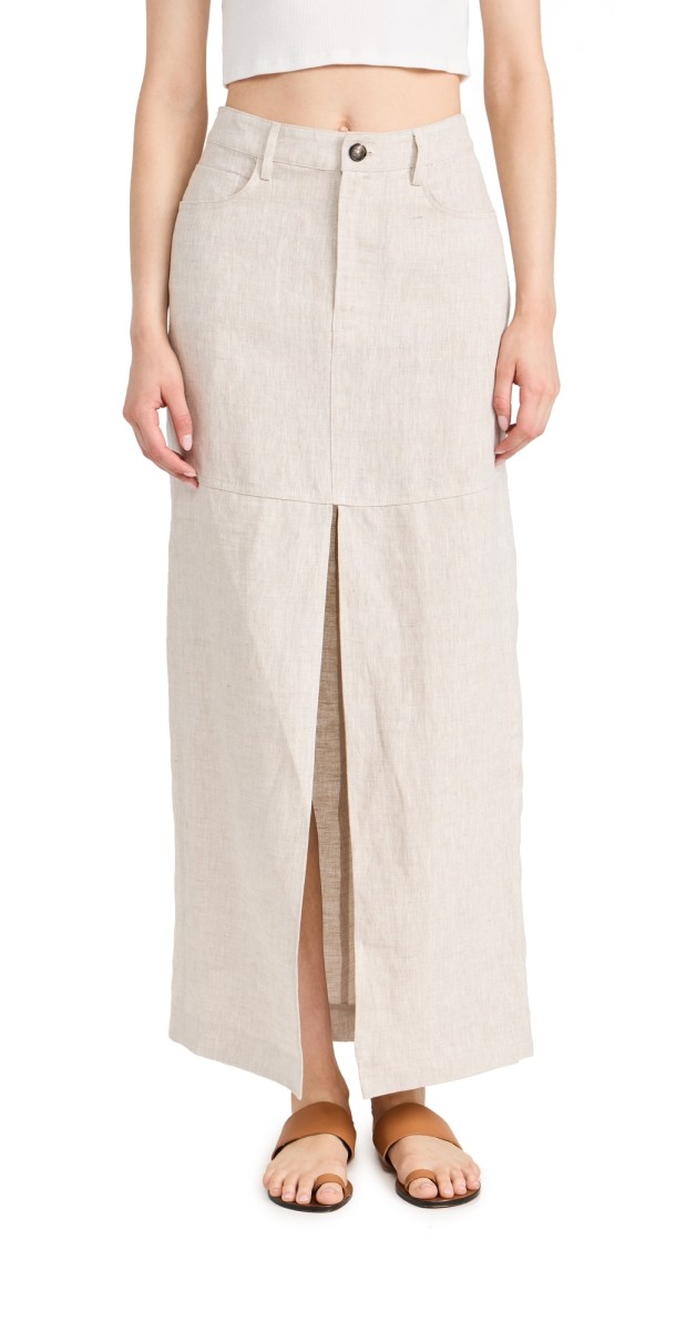 Reformation Tazz Linen Maxi Skirt Oatmeal