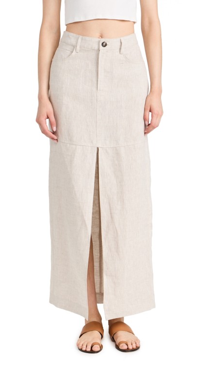 Reformation Tazz Linen Maxi Skirt Oatmeal