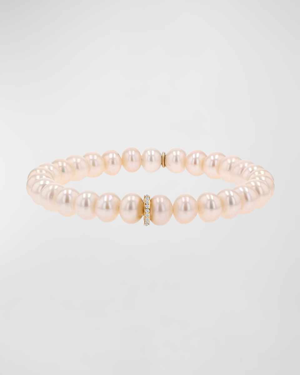 Pearl 8mm Beaded Bracelet with Pave Diamond Rondelle