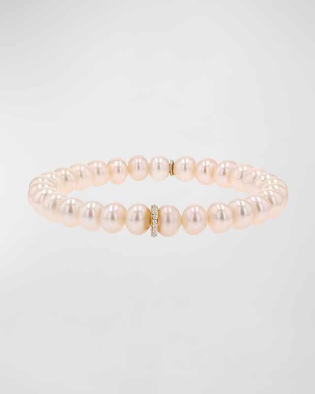 Pearl 8mm Beaded Bracelet with Pave Diamond Rondelle