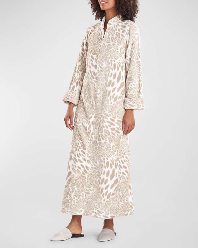 Leopard-Pattern Faux-Fur Zip-Front Caftan