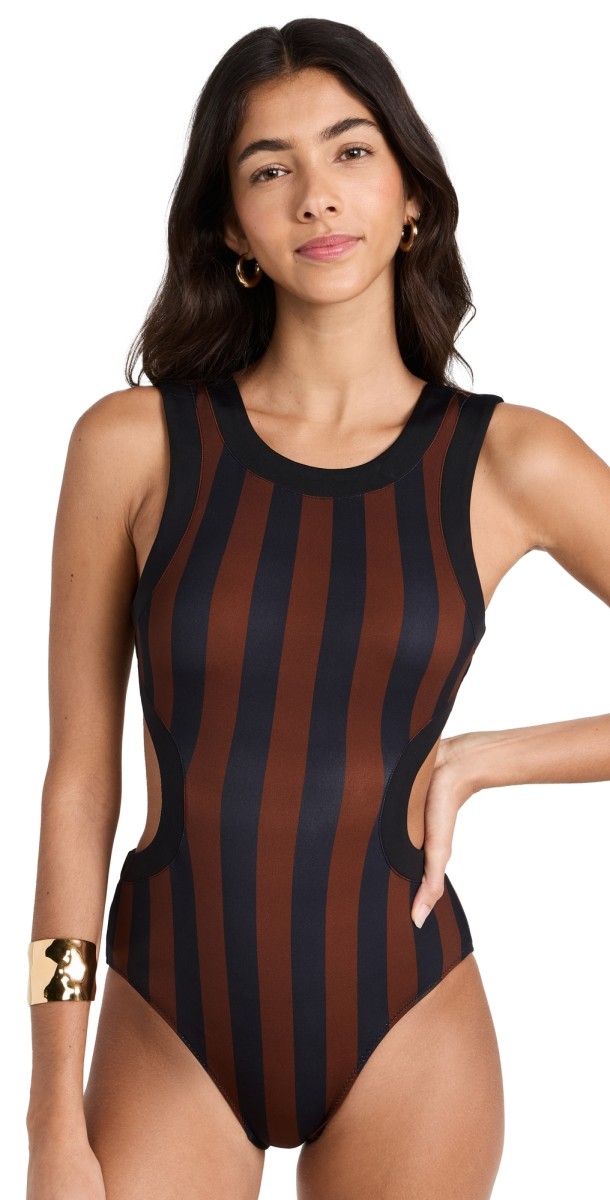 STAUD Dolce One Piece Black/Tan Seashore Stripe