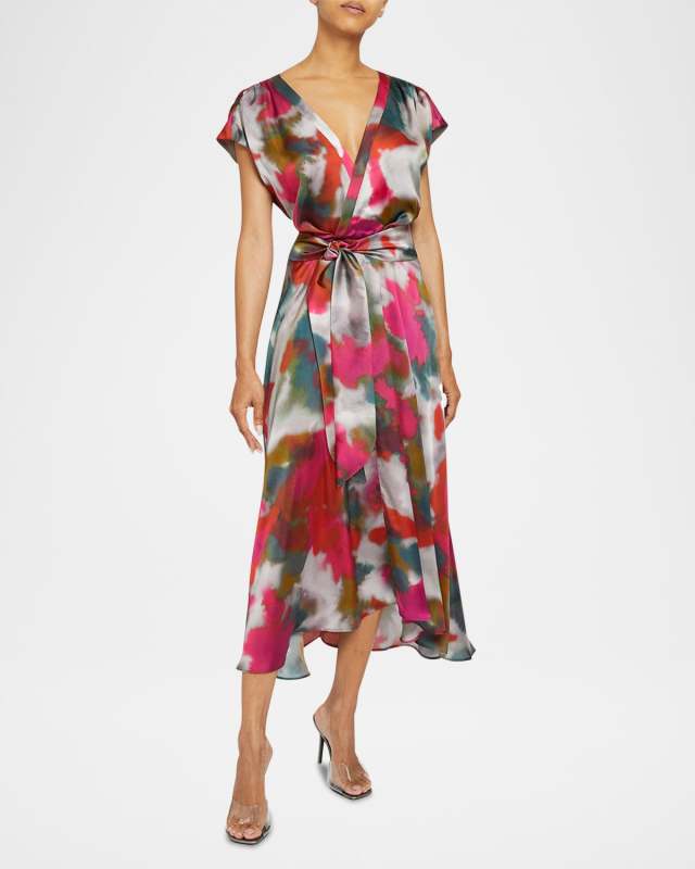 Talia Abstract-Print Faux Wrap Midi Dress