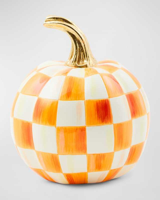 Orange Check Mini Pumpkin, 8.5"