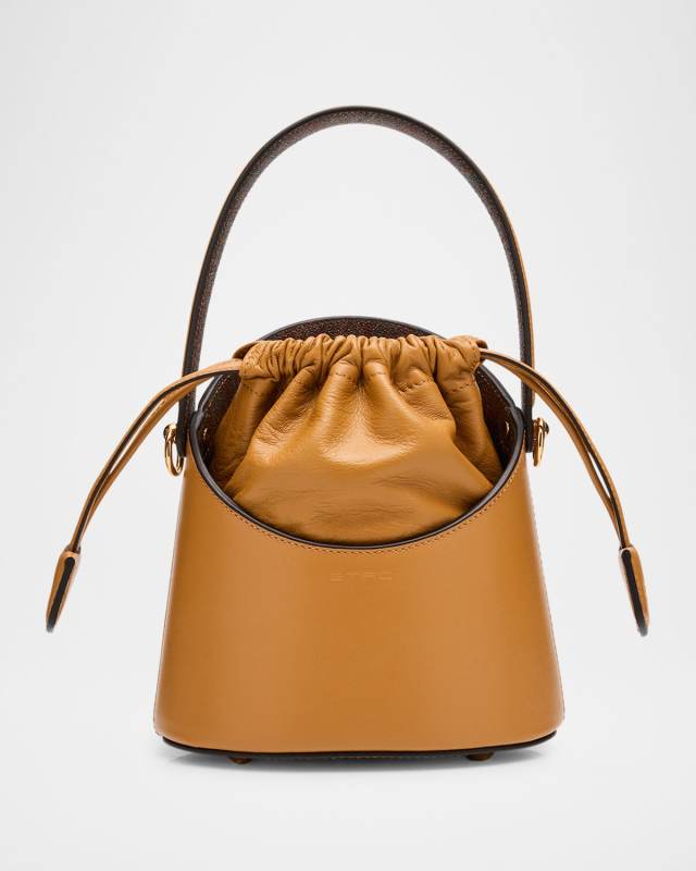 Saturno Drawstring Leather Bucket Bag