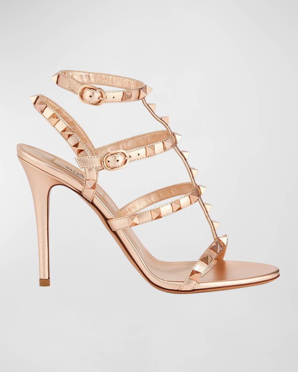 Rockstud Caged Metallic High-Heel Sandals