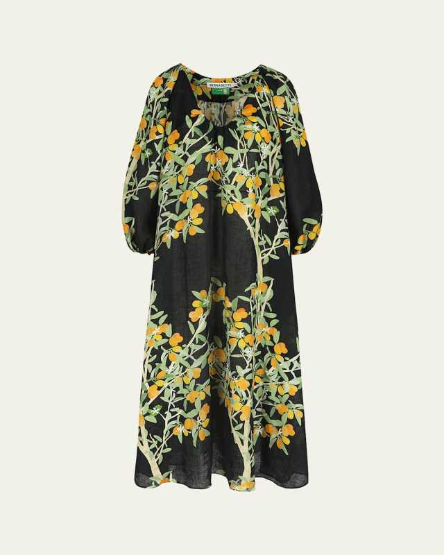Flower Printed Linen Maxi Dress