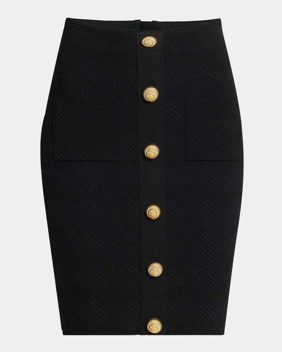 Buttoned Vichy Knit Mini Skirt