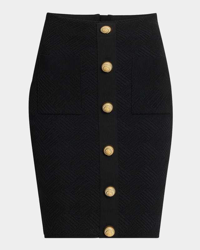Buttoned Vichy Knit Mini Skirt
