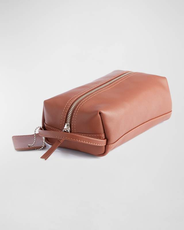 Monogrammed Compact Leather Toiletry Bag