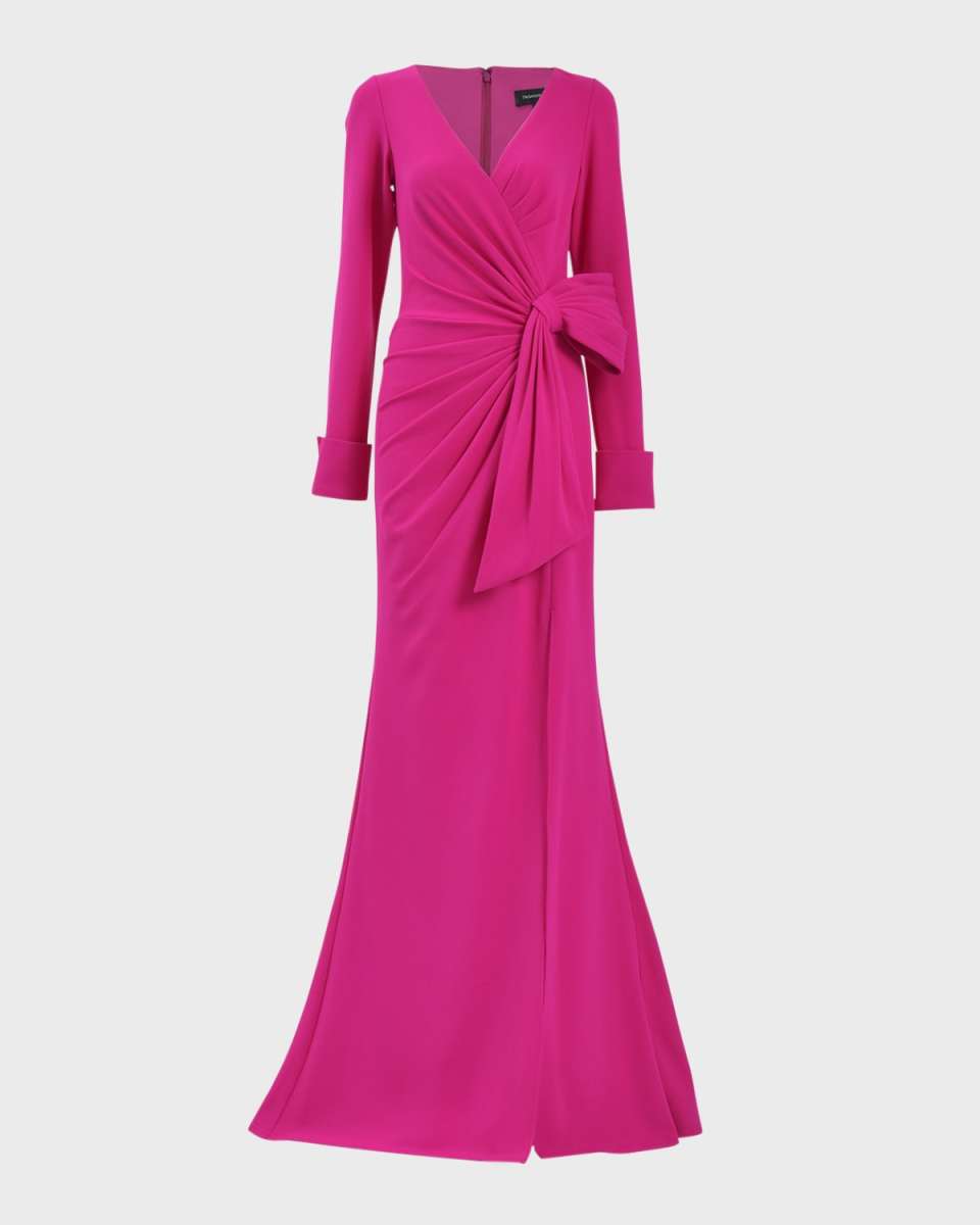 Pleated Crepe Trumpet Gown