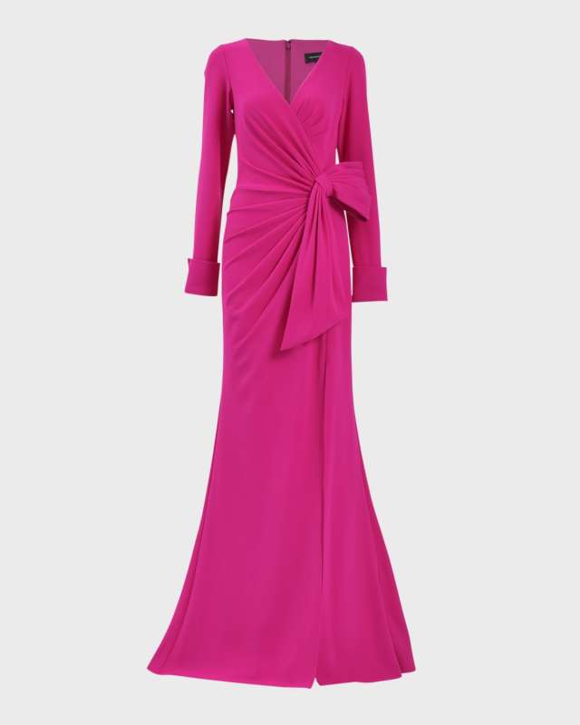 Pleated Crepe Trumpet Gown