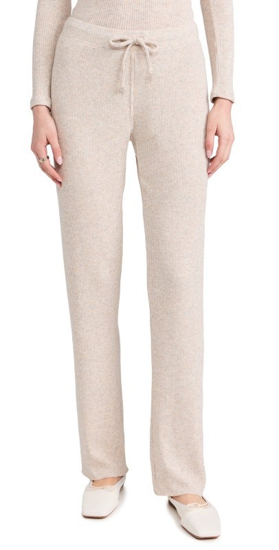 perfectwhitetee Sweater Rib Straight Leg Pants Heather Oatmeal