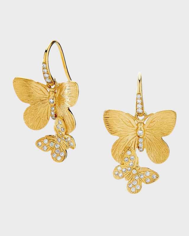 18K Yellow Gold Jardin Butterfly Earrings with Diamonds