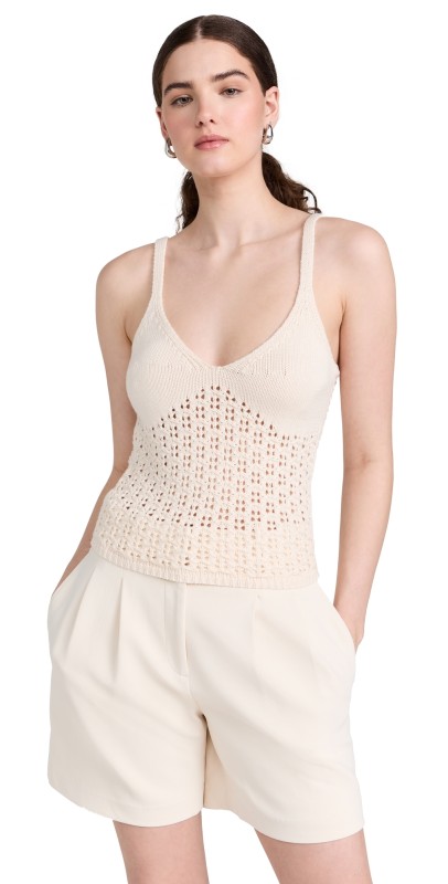 Naadam Pima Cotton Artisanal Stitch Tank Top Ivory