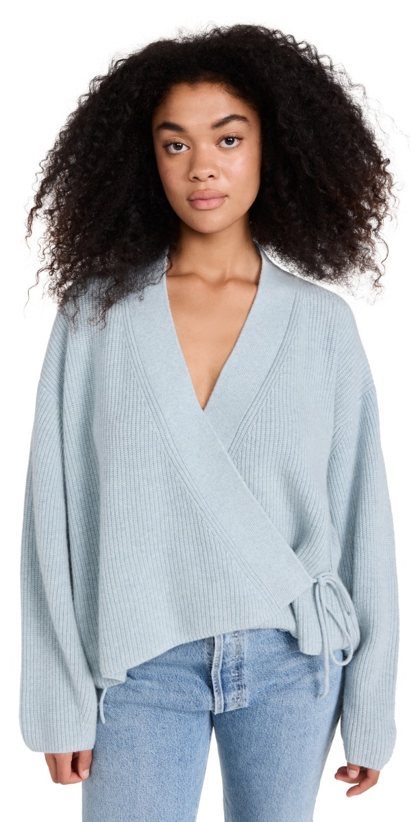 Club Monaco Cashmere Tie Wrap Cardigan Blue