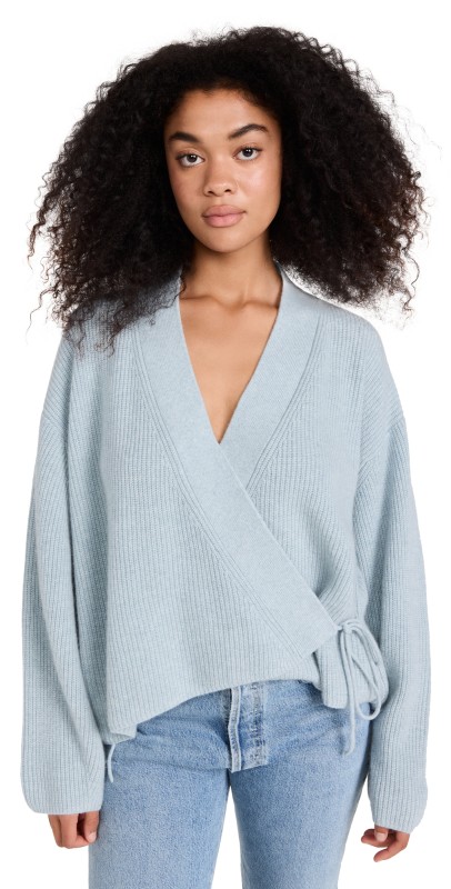 Club Monaco Cashmere Tie Wrap Cardigan Blue