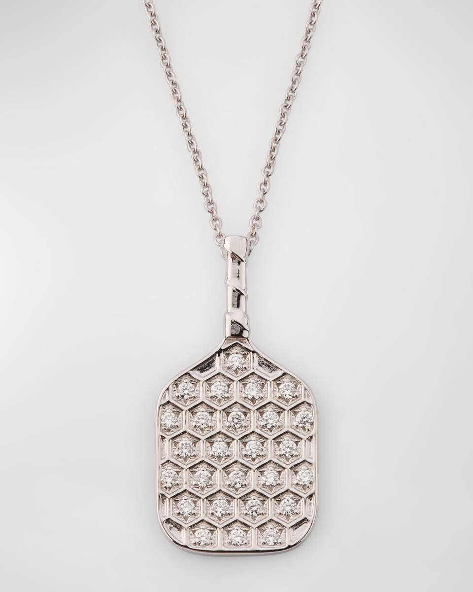 18K White Gold Pickleball Necklace with Diamonds