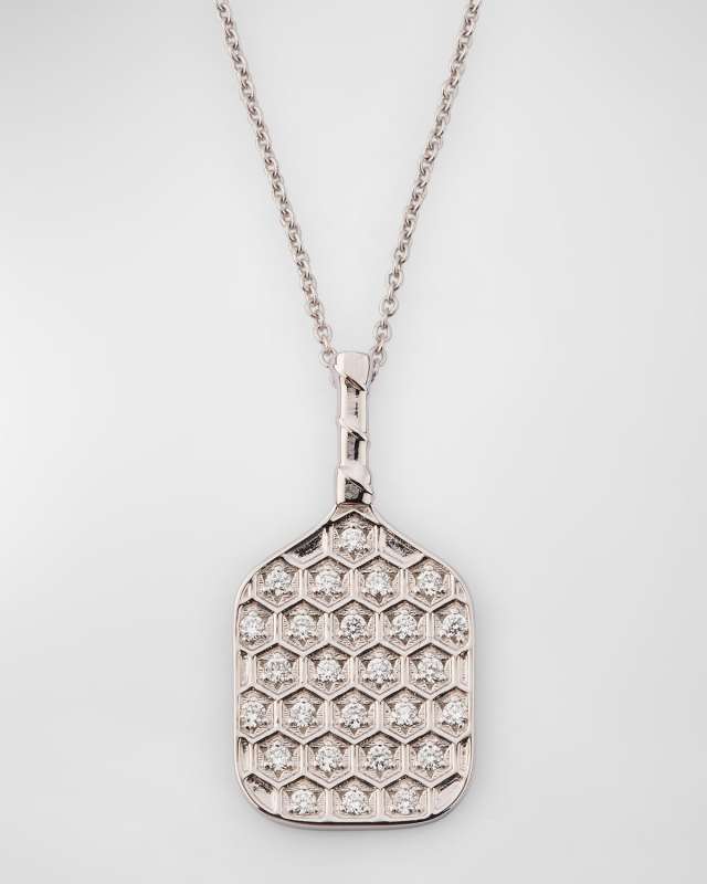18K White Gold Pickleball Necklace with Diamonds