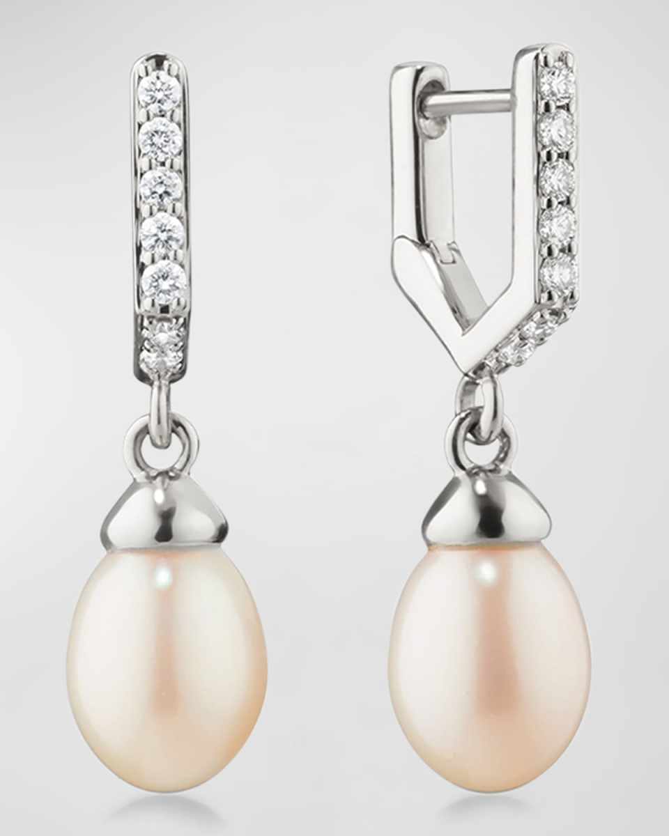Sterling Silver Infinity Pearl Drop Huggie Earrings