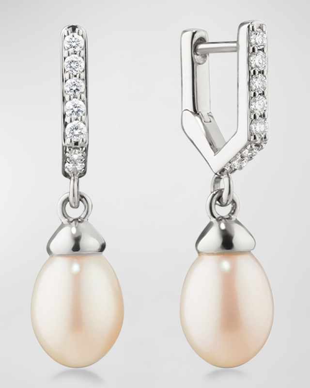 Sterling Silver Infinity Pearl Drop Huggie Earrings