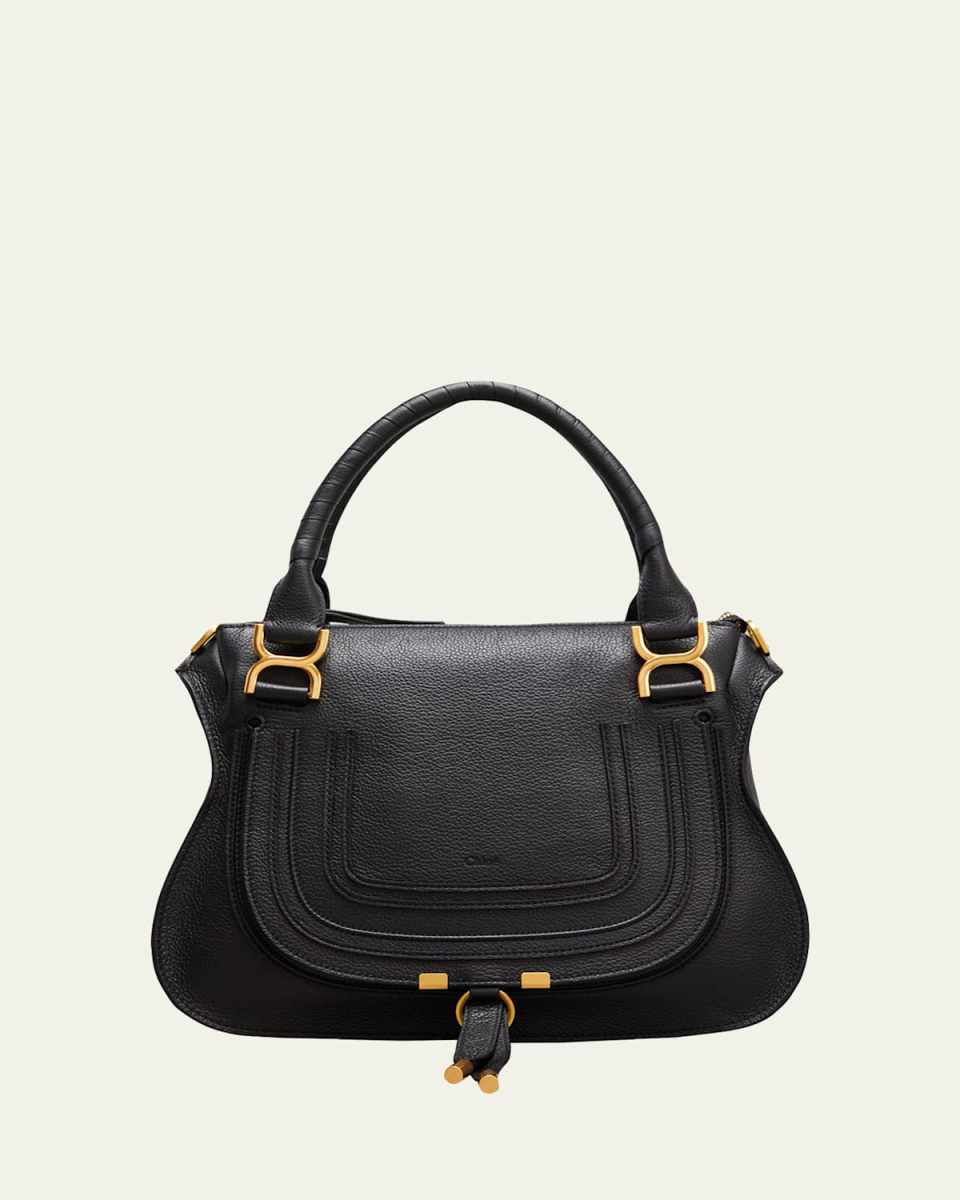 Marcie Medium Double Carry Satchel Bag in Grained Leather