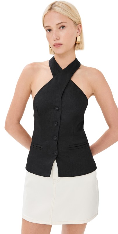 Reformation Tate Linen Top Black