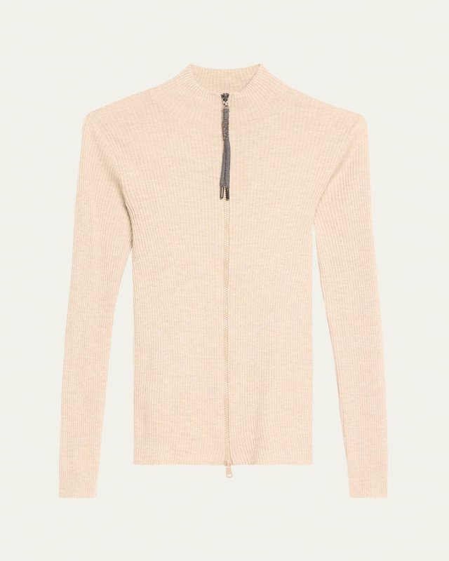 Monili Ribbed Cashmere Full Zip-Up Sweater