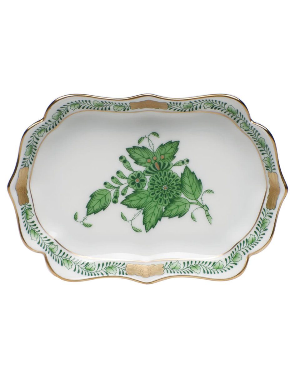 Chinese Bouquet Mini Scalloped Tray - Green