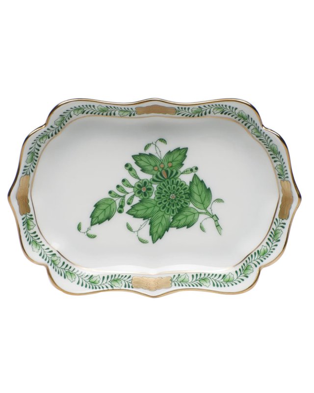 Chinese Bouquet Mini Scalloped Tray - Green