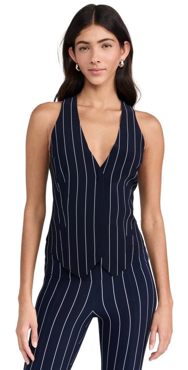 Norma Kamali Simple Vest True Navy Pinstripe