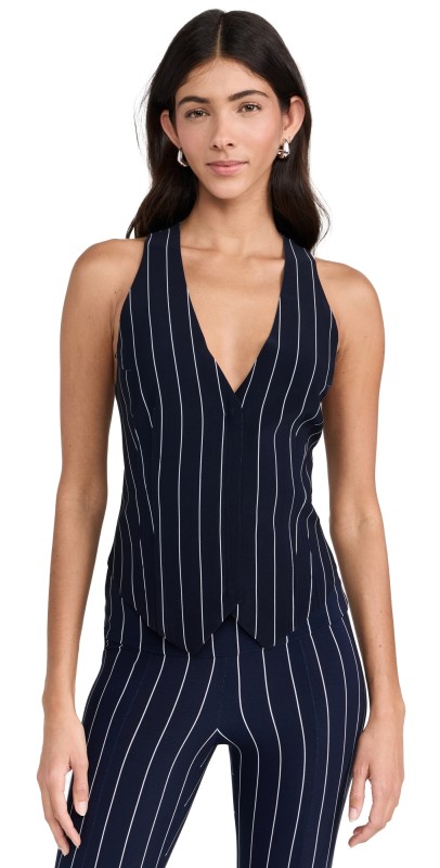 Norma Kamali Simple Vest True Navy Pinstripe