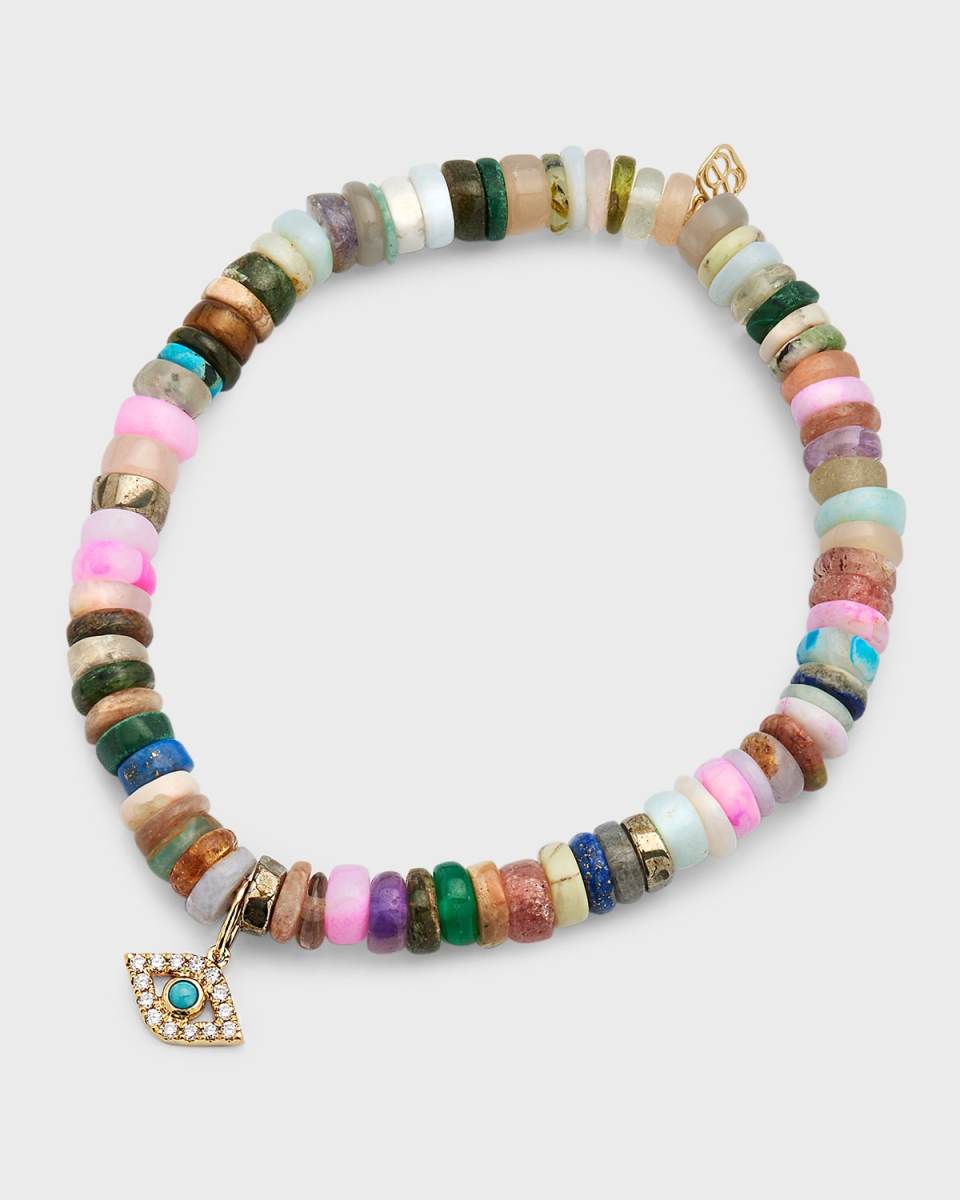 Opal Bead Diamond Evil Eye Bracelet