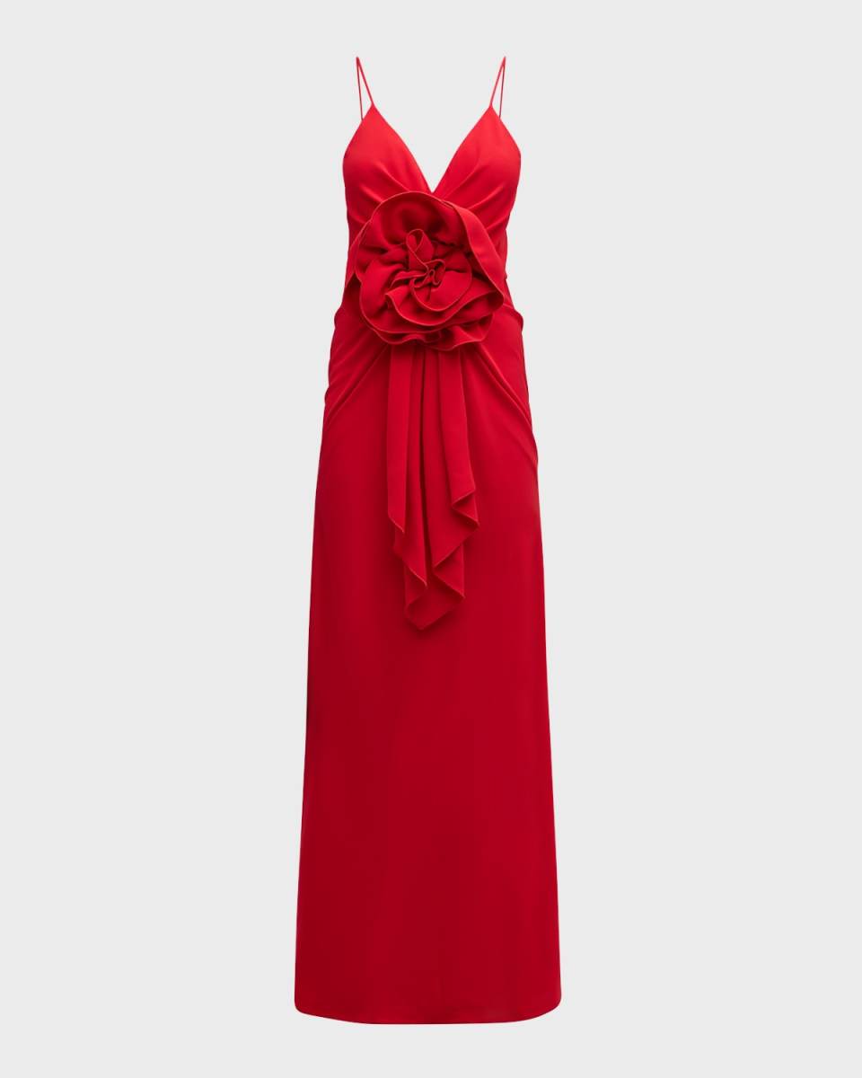 Rose Plunging Sleeveless Draped Maxi Dress