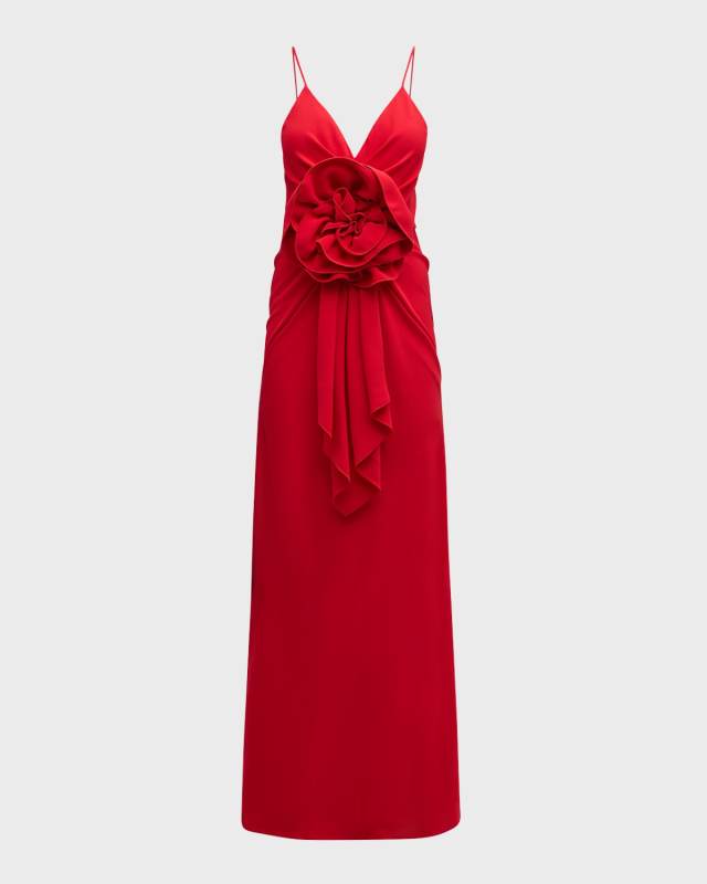 Rose Plunging Sleeveless Draped Maxi Dress