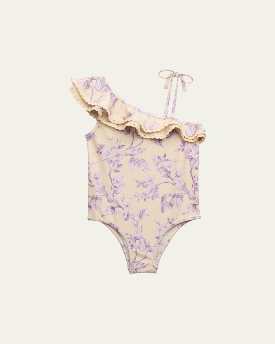 Girl's Halliday Floral-Print Frill One-Piece Swimsuit, Size 1-10