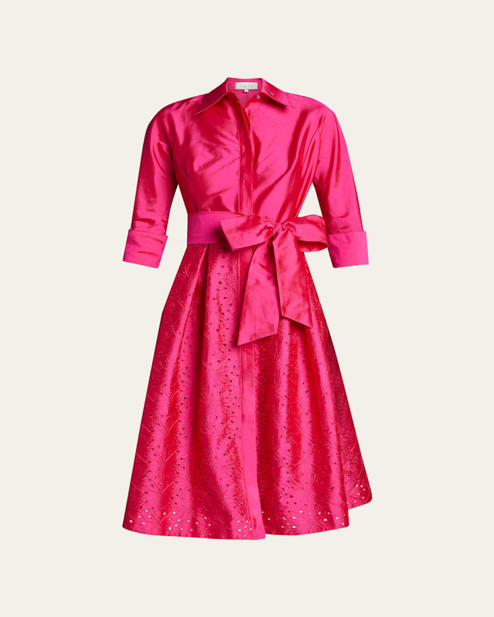 Taffeta Shirt Dress w/ Eyelet Skirt