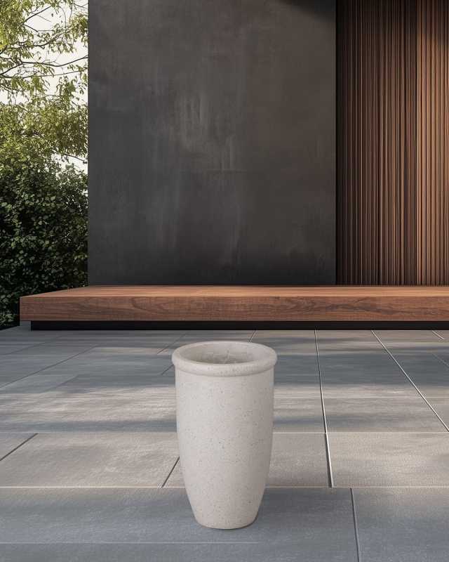 Round Lip Terrazzo White 18" Planter
