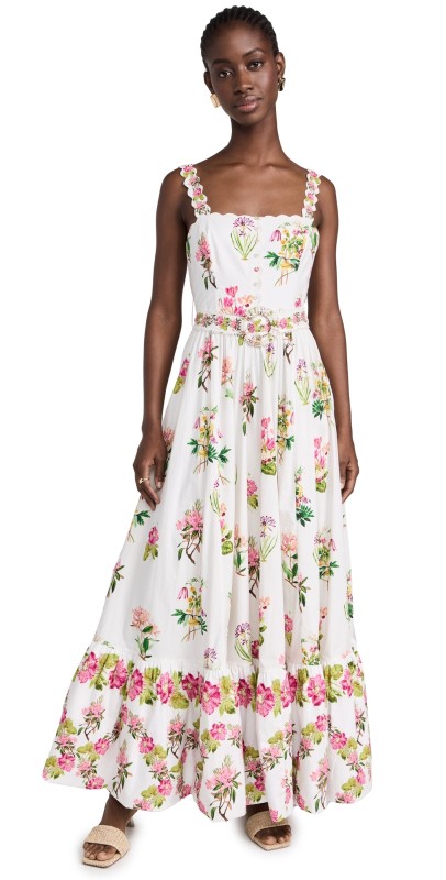 Hemant and Nandita Long Dress with Buckle Belt White Floral