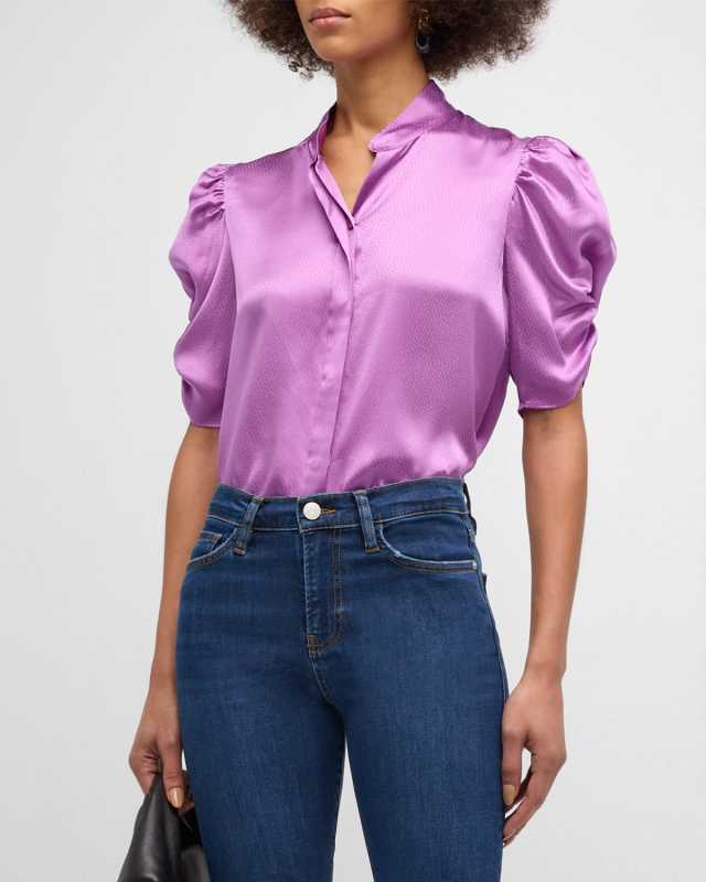 Silk Puff-Sleeve Blouse