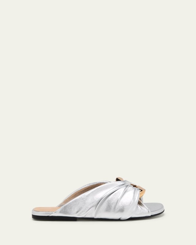 Twist Chain Link Metallic Flat Sandals
