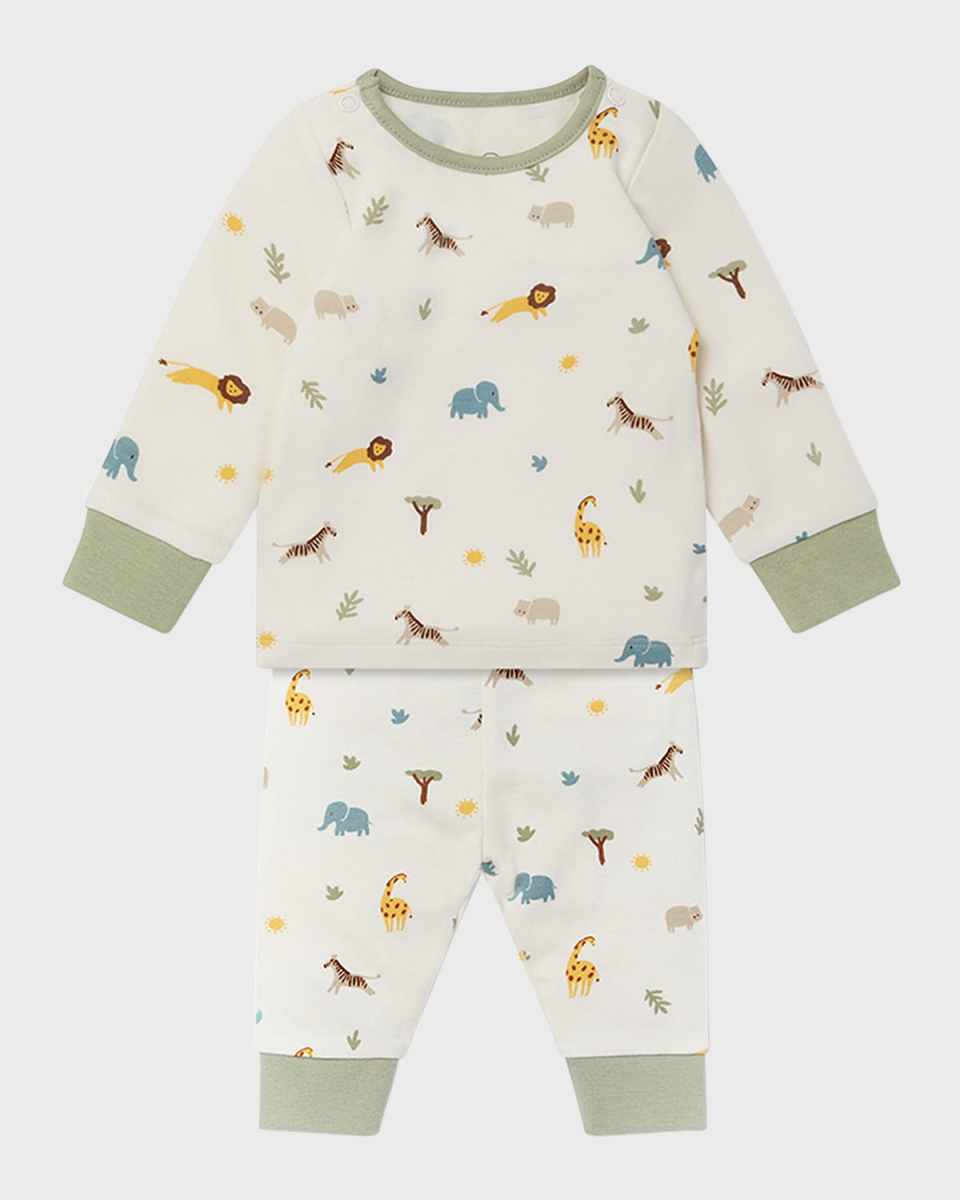 Kid's Safari-Print Pajama Set, Size 3