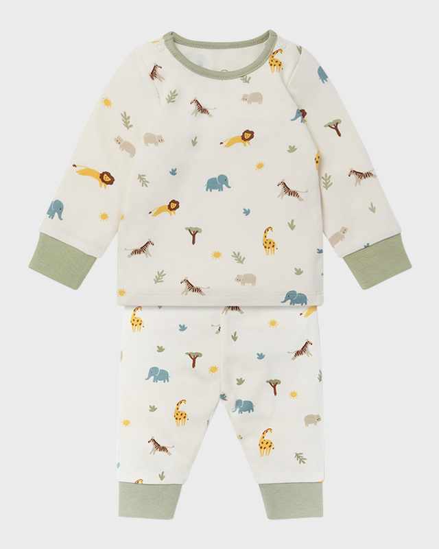 Kid's Safari-Print Pajama Set, Size 3
