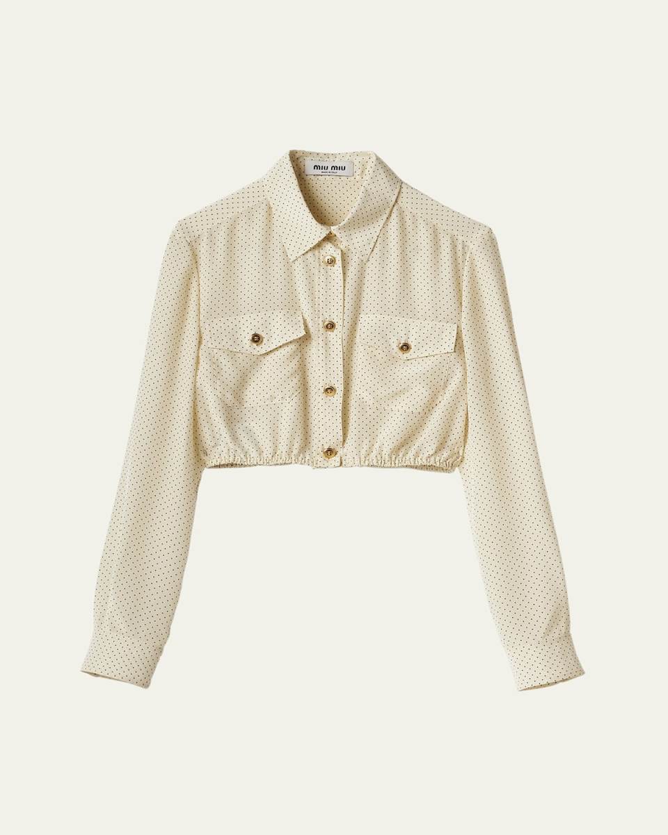 Polka Dot Cropped Button Down Silk Top