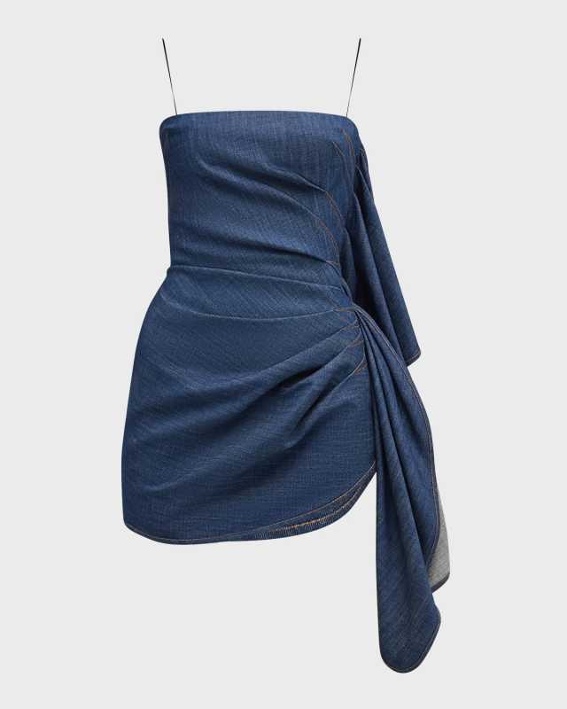 Strapless Denim Mini Dress with Ruffle Detai