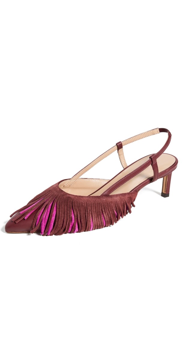 Ulla Johnson Fringe Kitten Heels Dark Red