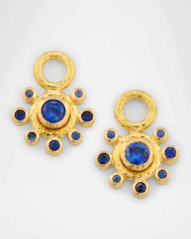 19K Round Blue Sapphire Earring Pendants